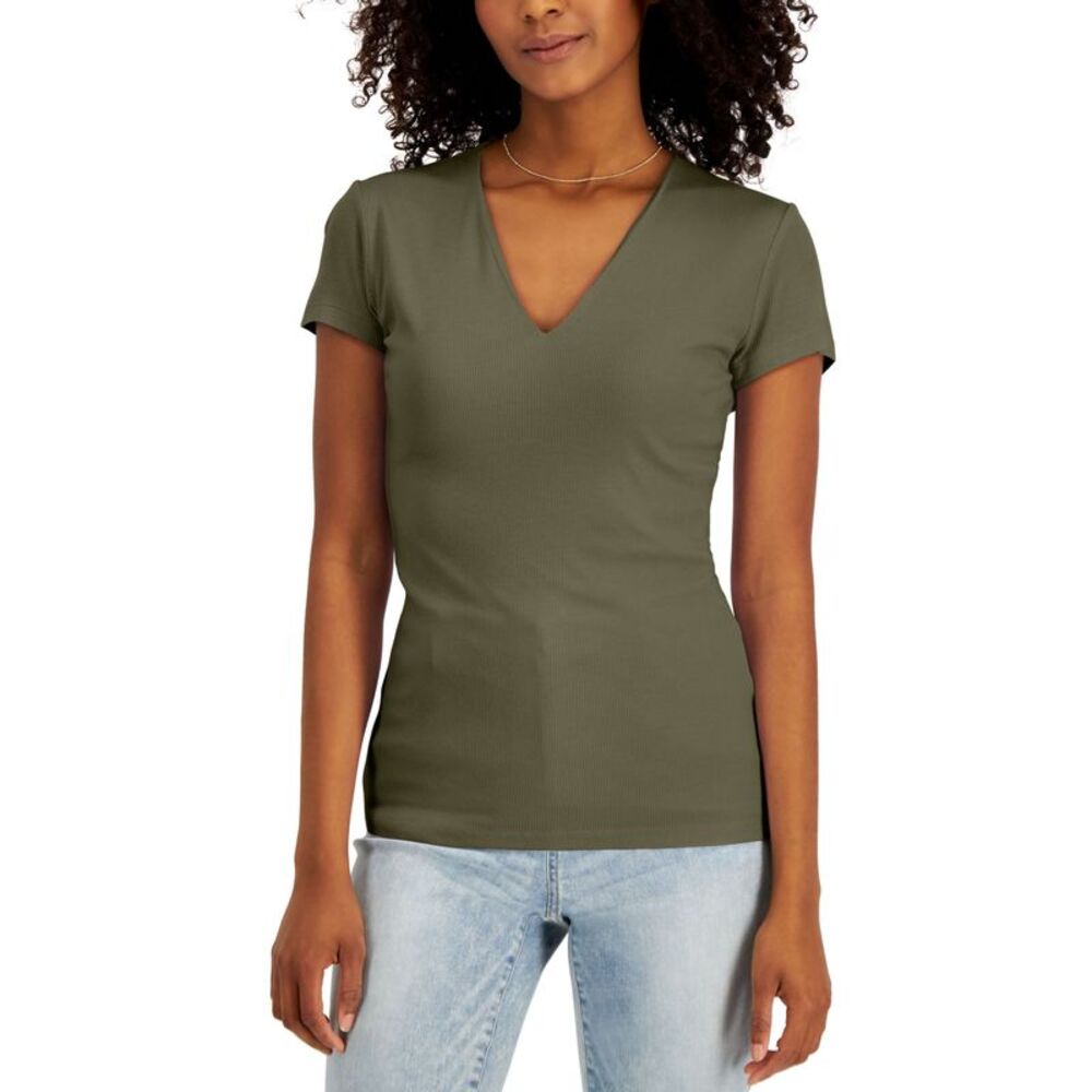 International Concepts Womens Ribbed V Neck Top